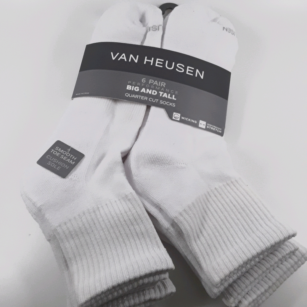 Mens Big And Tall Socks. White 6 pack.